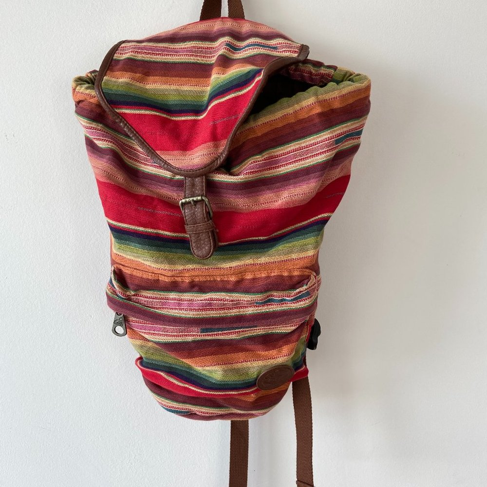 ROXY NWOT Soft Cloth Multi Rainbow Striped Backpack Zipper Buckle Bag L